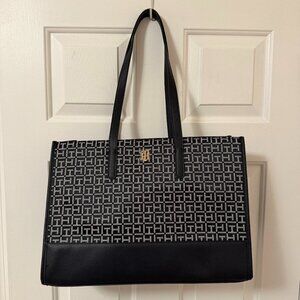 Tommy Hilfiger Monogram Jacquard Tote Bag Gold Hardware NWT